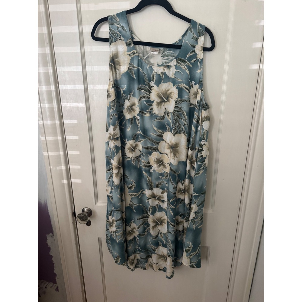 Hawaii Station Womens Plus Hibiscus Floral Rayon Shift Dress Made in Hawaii Blue